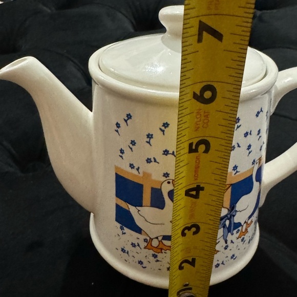 VTG Duck Geese Tea Pot Kettle Ceramic MCM 80s Kitchen Blue Flower Bow Farmhouse - Picture 11 of 16